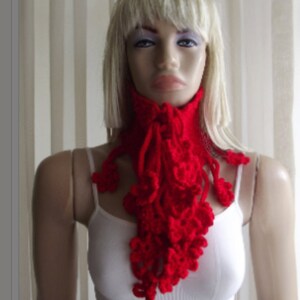 Winter Flowers, of Anatolia, Crochet Cowl, Fringed Neckwarmer, Tie Scarflette, Head Band, Cords, Fall Winter, Gift for Her, Swinging Flowers image 5