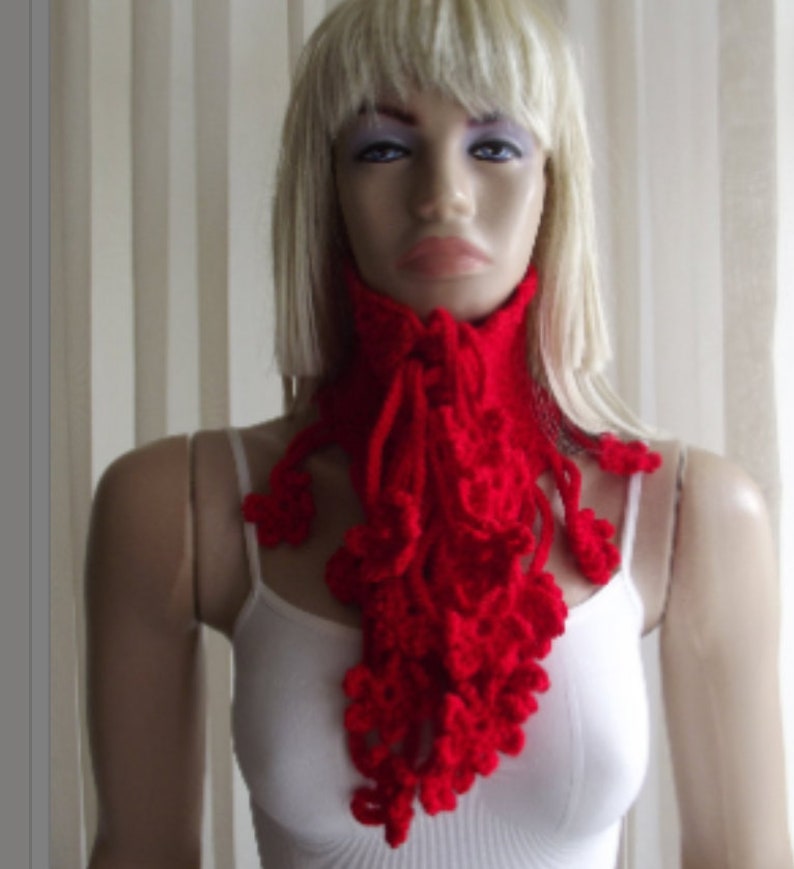 Winter Flowers, of Anatolia, Crochet Cowl, Fringed Neckwarmer, Tie Scarflette, Head Band, Cords, Fall Winter, Gift for Her, Swinging Flowers image 5