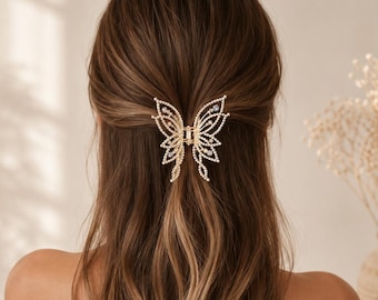 Pearl Rhinestone Butterfly Hair Claw, Elegant French Clip, Bridal Party Accessory