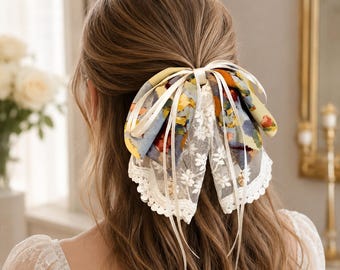 Floral Lace Bow Hair Clip, Vintage Coquette Barrette, Romantic French Accessory