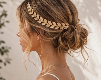 Gold Laurel Leaf Headpiece | Bridal Hair Crown, Boho Wedding Accessory