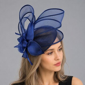 Vintage Elegant Blue Velvet Bow Hair Fascinator derby gatsby Vintage 1950 main image 2