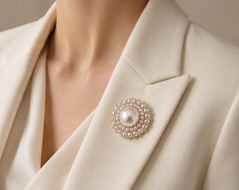 Vintage Baroque Pearl Brooch, Gold-Tone Victorian Statement Pin, Renaissance Style Jewelry