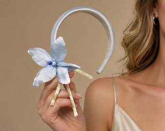 Handmade Satin Flower Headband, Fairycore Hair Accessory, Bridal Ribbon Detail
