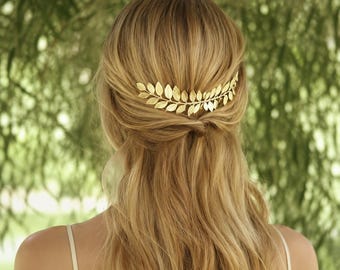Gold Leaf Bridal Hair Comb, Boho Woodland Wedding Hair Accessory