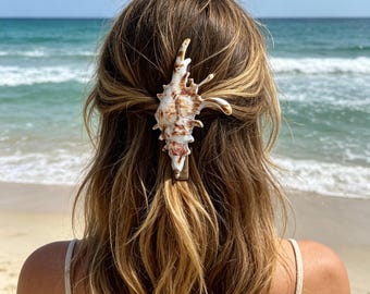 Realistic Seashell Hair Claw Clip, Mermaidcore Coastal Accessory, Beach Vacation Ocean Clamp