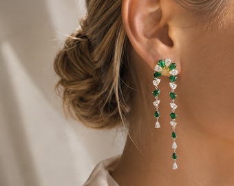 Emerald Green Crystal Drop Earrings | Art Deco Bridal Dangle Jewelry