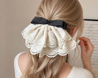 Pinza para el cabello con lazo de encaje, pasador de perlas vintage, elegante accesorio francés.
