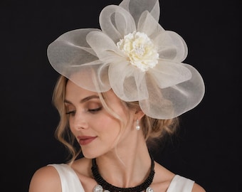 Kentucky Derby Fascinator Hat, Large Mesh Flower Headpiece, Wedding Guest Hat, Tea Party Fascinator, Church Hat for Women
