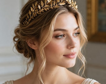 Floral Leaf Bridal Headband, Boho Wedding Hair Accessory, Romantic Garden Headpiece