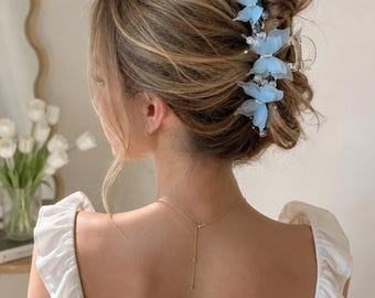 Oversized Butterfly Flower Hair Claw, Elegant Floral French Clip, Feminine Accessory