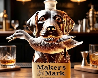 Dog Carrying Duck Shaped Whiskey Decanter Bottle, Unique Barware Gift for Men
