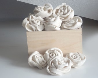 Burlap Roses Flower - Set of 12 handmade fabric rosettes - Wedding Decor - Flower Ornament - Bridal Wedding - Party Favor - Rustic Chic