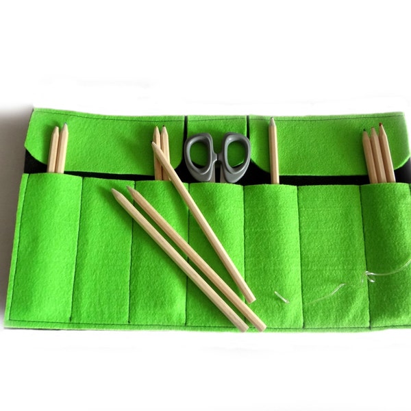 Roll up  pencil case felt black and apple green