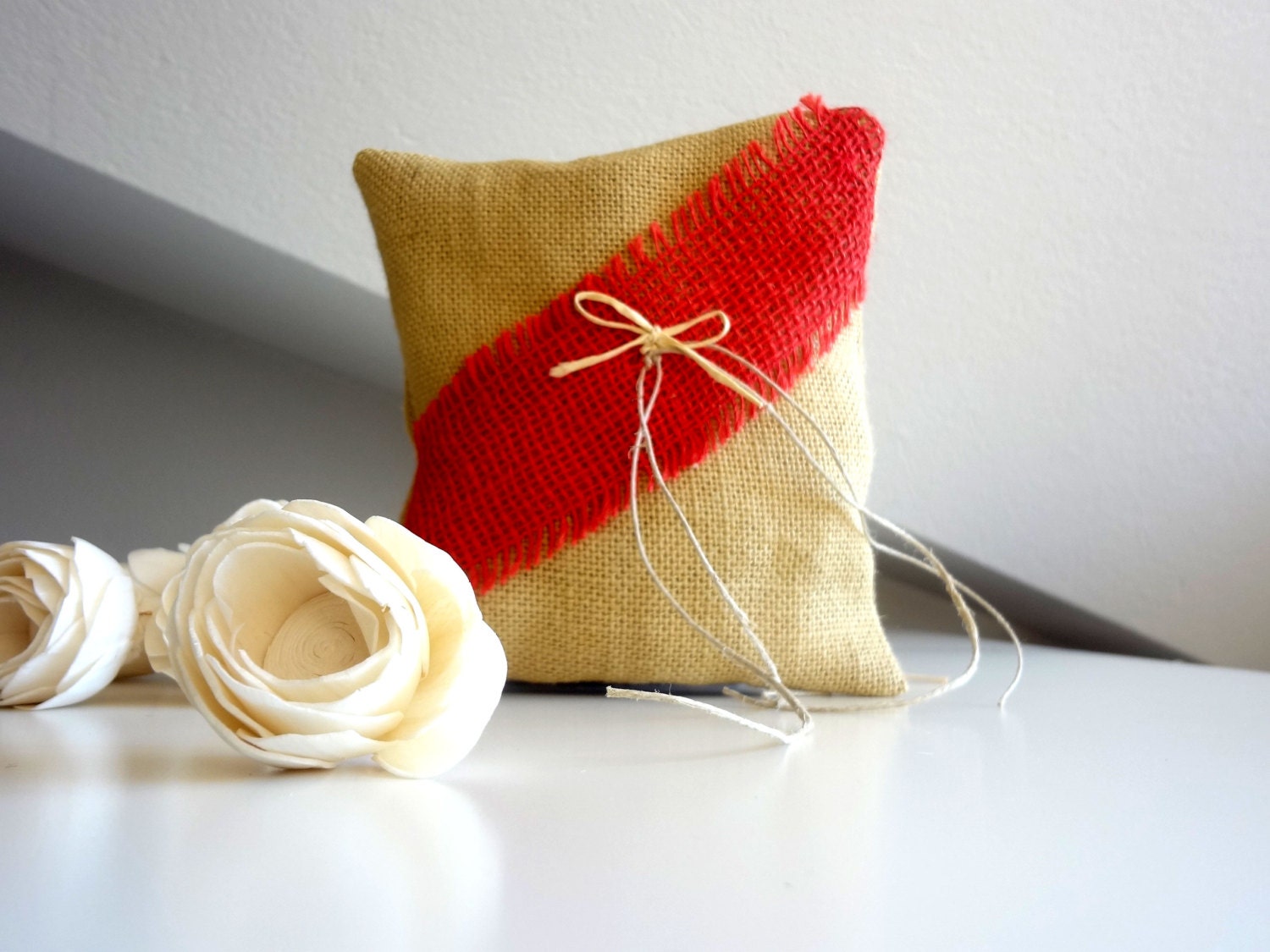 Burlap wedding Pillow ring cushion wedding accessories Etsy