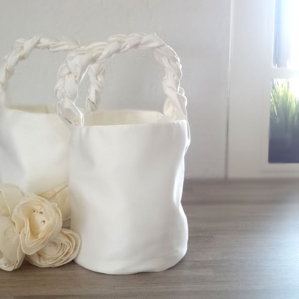 Girl Basket - White flower girl Basket - bridal accessories