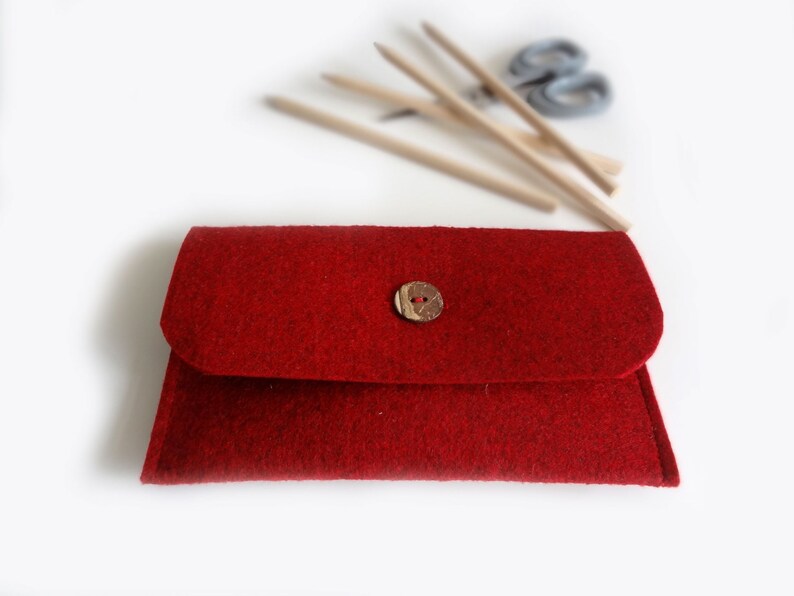 Red felt pencil case, cosmetic bag in black felt hight quality pencil case pouch image 1