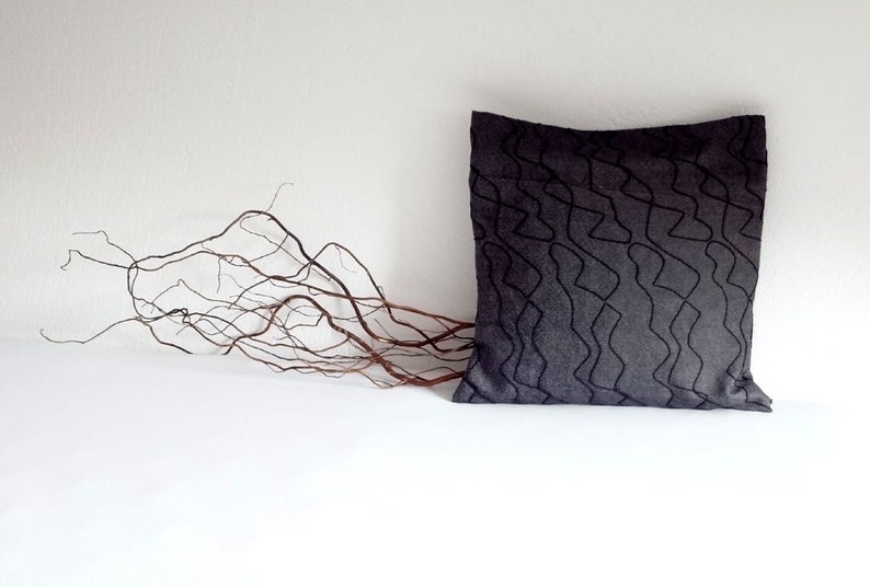 Black jeans pillow, cushion cover with waves, OOAK, image 2