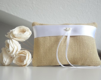 Natural burlap ring bearer pillow, bridal pillow, ring bearer cushion,wedding ring pillow, ring cushion wedding