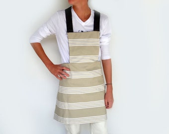 Beige full apron, apron for men, apron for women, kitchen accessories