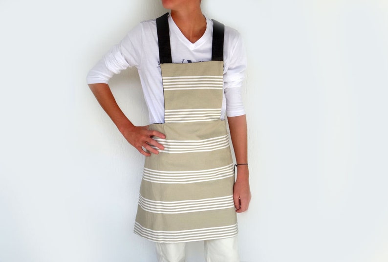 Beige full apron, apron for men, apron for women, kitchen accessories image 1