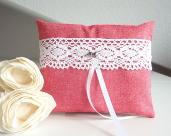 Red wedding pillow for ring bearer cotton lace