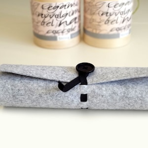 1 Roll up pencil case, felt travel case, roll pencil case, pen pouch, pen roll, pencil holder, grey felt pencil case, paint brush case