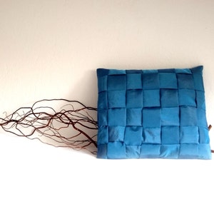 Braided pillow, taffeta cushion, cushion cover in blue taffeta, 15x15 inches image 3