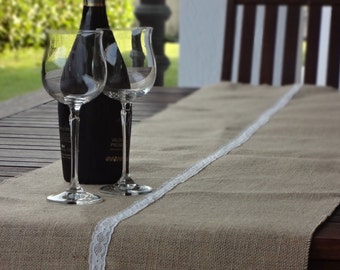 Burlap and lace table runner rustic wedding table runner farmhouse table decor bridal shower party decor