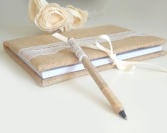 Libro degli ospiti con penna per matrimonio o battesimo, matrimonio campagna, country chic guest book