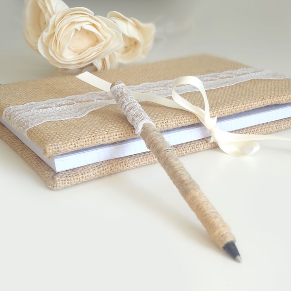 Libro degli ospiti con penna per matrimonio o battesimo, matrimonio campagna, country chic guest book