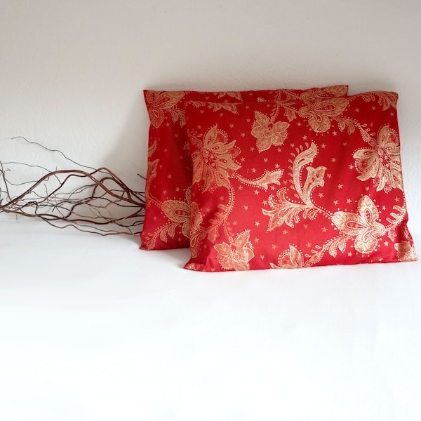 Christmas pillow, cushion case, red & gold cushion, OOAK