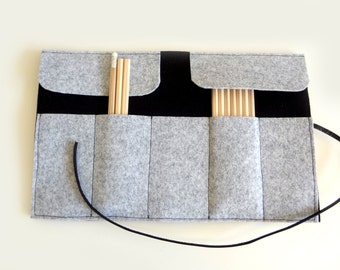 Roll felt  pencil case black and grey