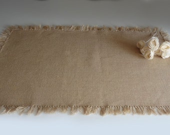 Burlap table runner with hand knotted fringes - rustic wedding table runner farmhouse table decor bridal shower party decor