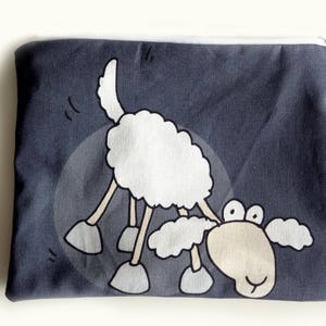 Etui à crayons gris, ètui a lunettes, pochette en coton avec brebis