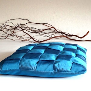 Braided pillow, taffeta cushion, cushion cover in blue taffeta, 15x15 inches image 1