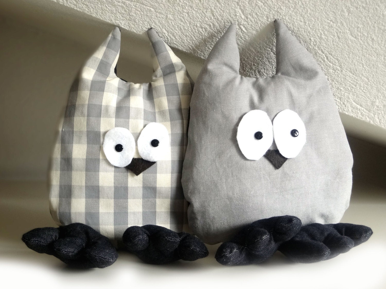 Soft grey owl plush +grey checked owl