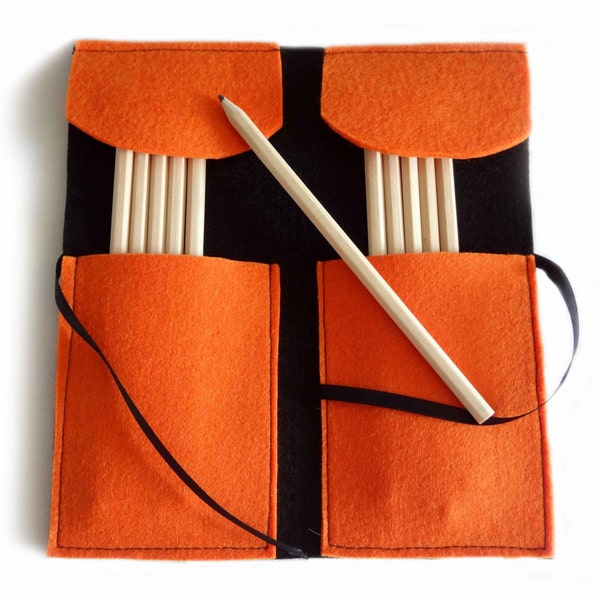 Felt pencil holder orange and black with rhinestone