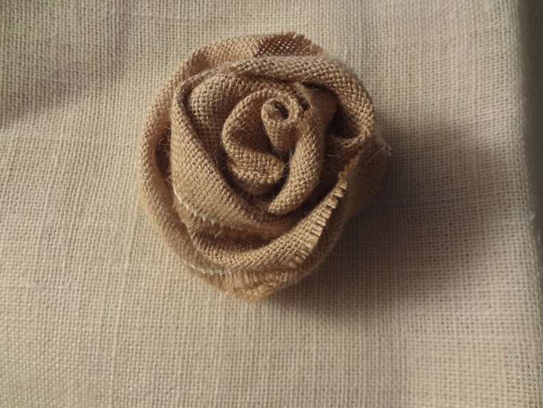 Burlap Roses Flower Set of 12 handmade fabric rosettes Wedding Decor Flower Ornament Bridal Wedding Party Favor Rustic Chic image 4