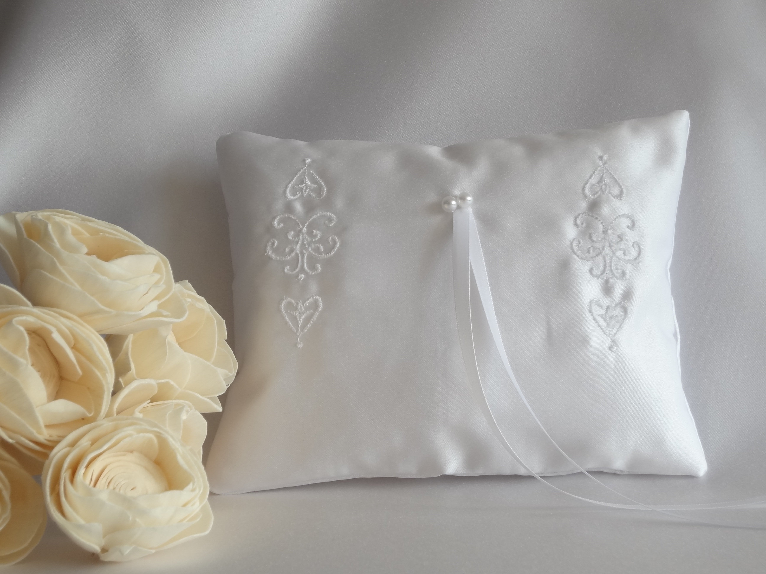 White Satin Ring Bearer Pillow Luxury Ring Pillow With Etsy