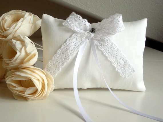 Cuscino Portafedi in Lino Iuta Fiocco Pizzo Sposi Matrimonio Decorazioni