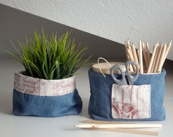 Storage fabric basket - desk storage basket - decorative baskets - denim bins