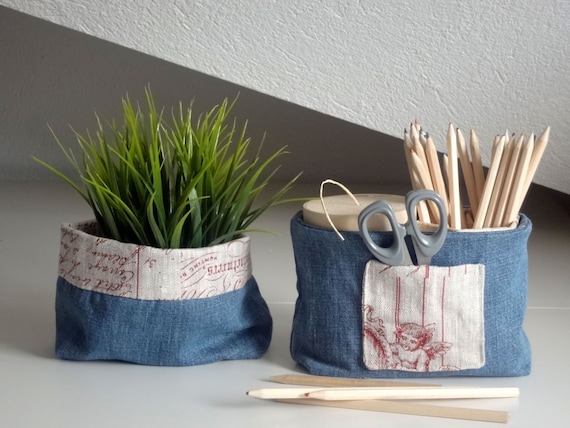 Storage fabric basket - desk storage basket - decorative baskets - denim bins