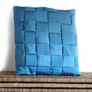 Braided pillow, taffeta cushion, cushion cover in blue taffeta, 15x15 inches image 2