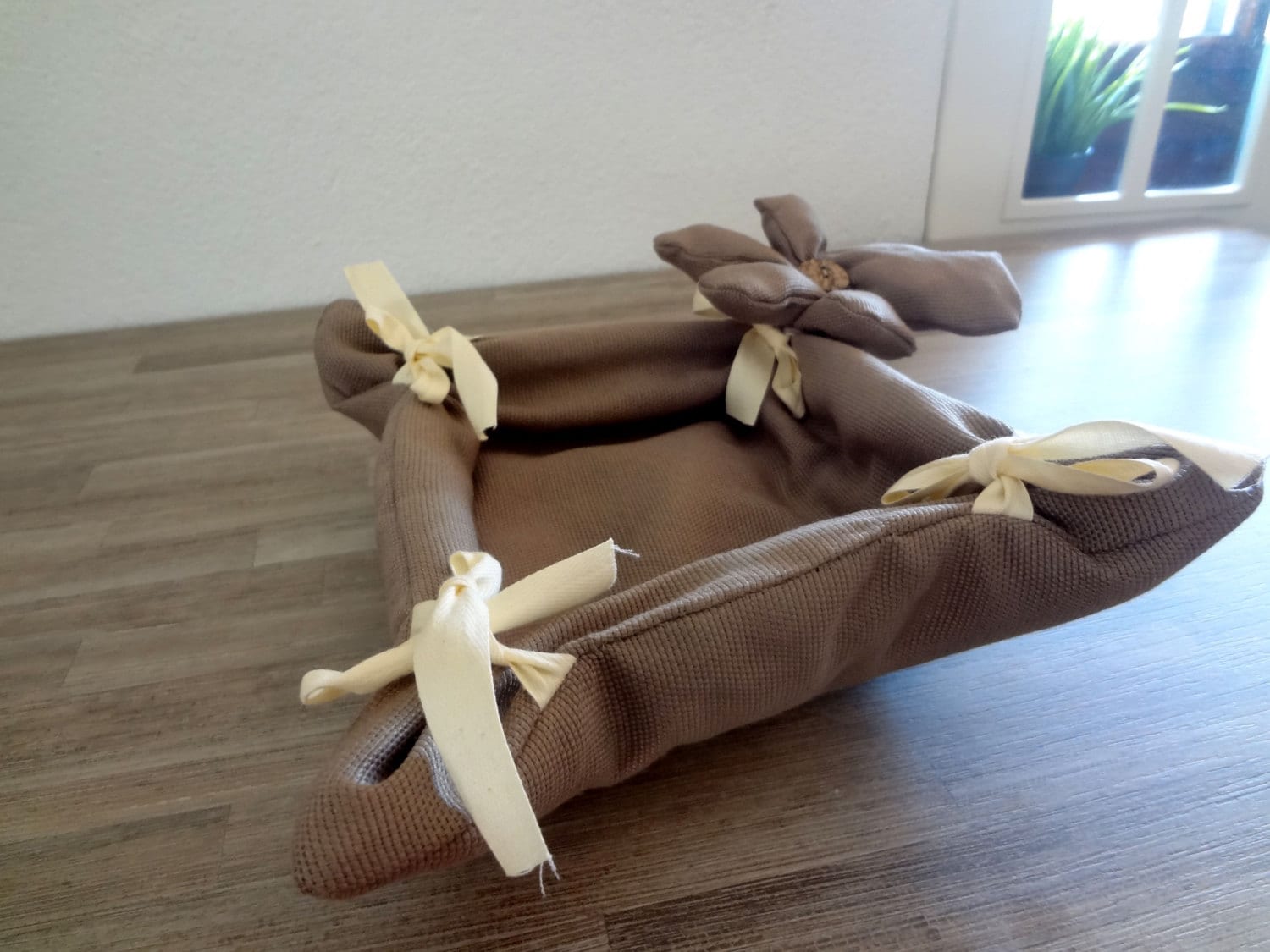 Bread Basket, Brown Fabric Basket, Fabric Bread Basket, Bread Keeper