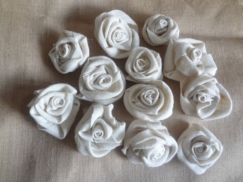 Burlap Roses Flower Set of 12 handmade fabric rosettes Wedding Decor Flower Ornament Bridal Wedding Party Favor Rustic Chic image 3