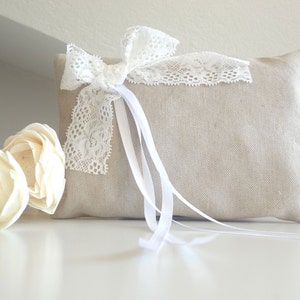 Wedding pillow for ring bearer natural linen and lace