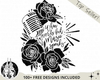 Música SVG, Quando as palavras falham A música fala SVG, Citação de música svg, Rose svg | Cricut, impressão digital - *mais de 100 designs GRATUITOS - pacote incluído!*