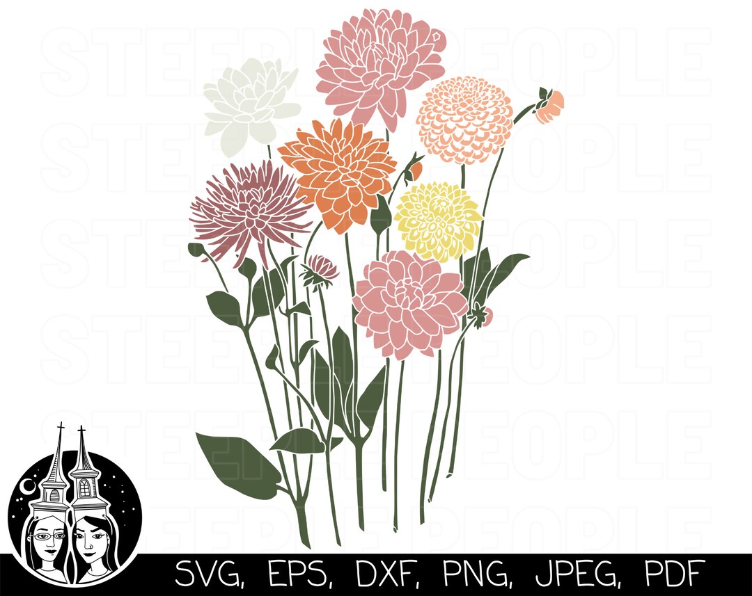Dahlias SVG, Flowers SVG, Floral SVG Cricut, Silhouette, Digital Print