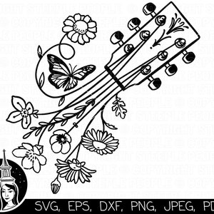 Muziek SVG, gitaar SVG, Guitar Flower SVG, Guitar Butterfly SVG, Gitaar met bloemen SVG, Guitar Strings SVG | Cricut *hoogwaardig ontwerp*